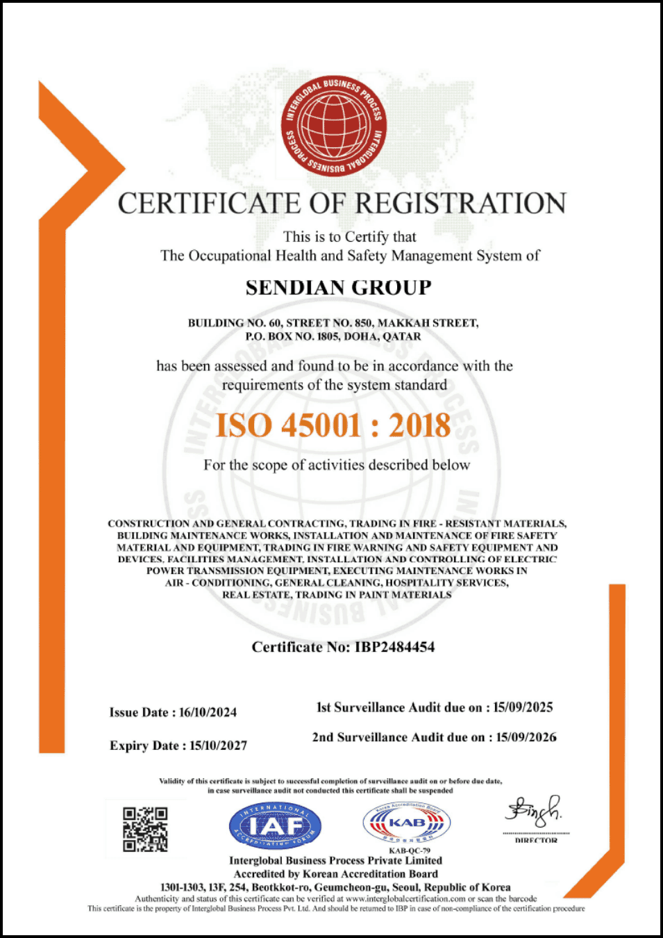 ISO 45001 certificate